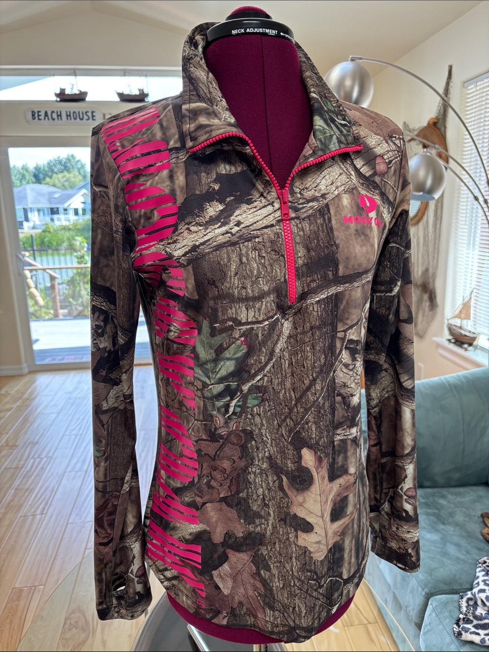 Mossy Oak Women's Camo Quarter-Zip Top with Pink Accents